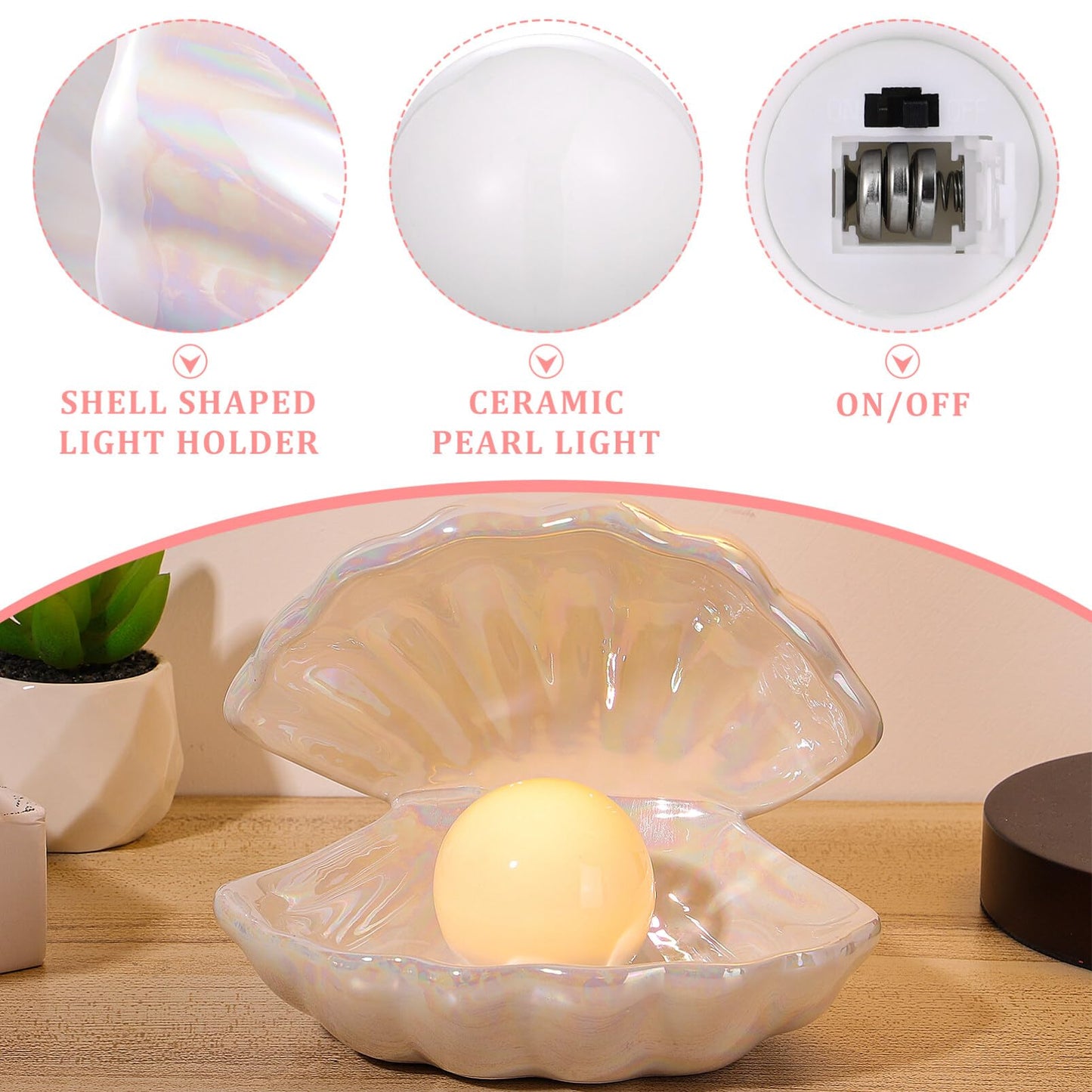 Rynx | Imikeya Pearl In The Shell Night Light - White Ceramic Bedroom Decor Lamp For Nightstand Lighting