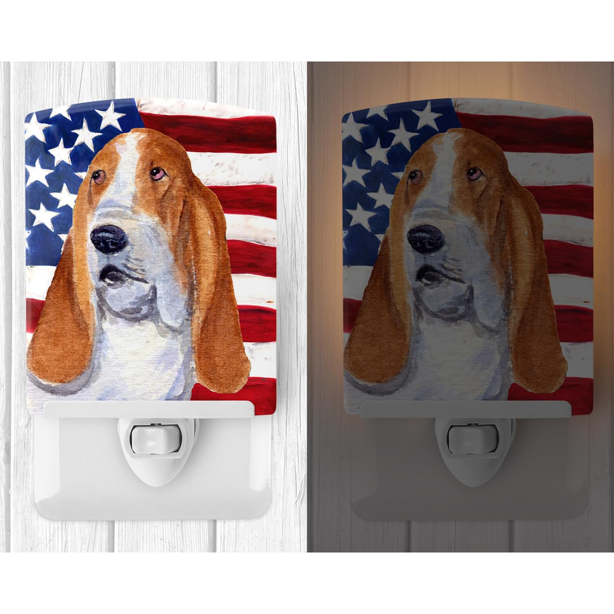 Rynx | Caroline's Treasures Basset Hound Ceramic Night Light, USA Flag, UL-certified, 6X4X3,