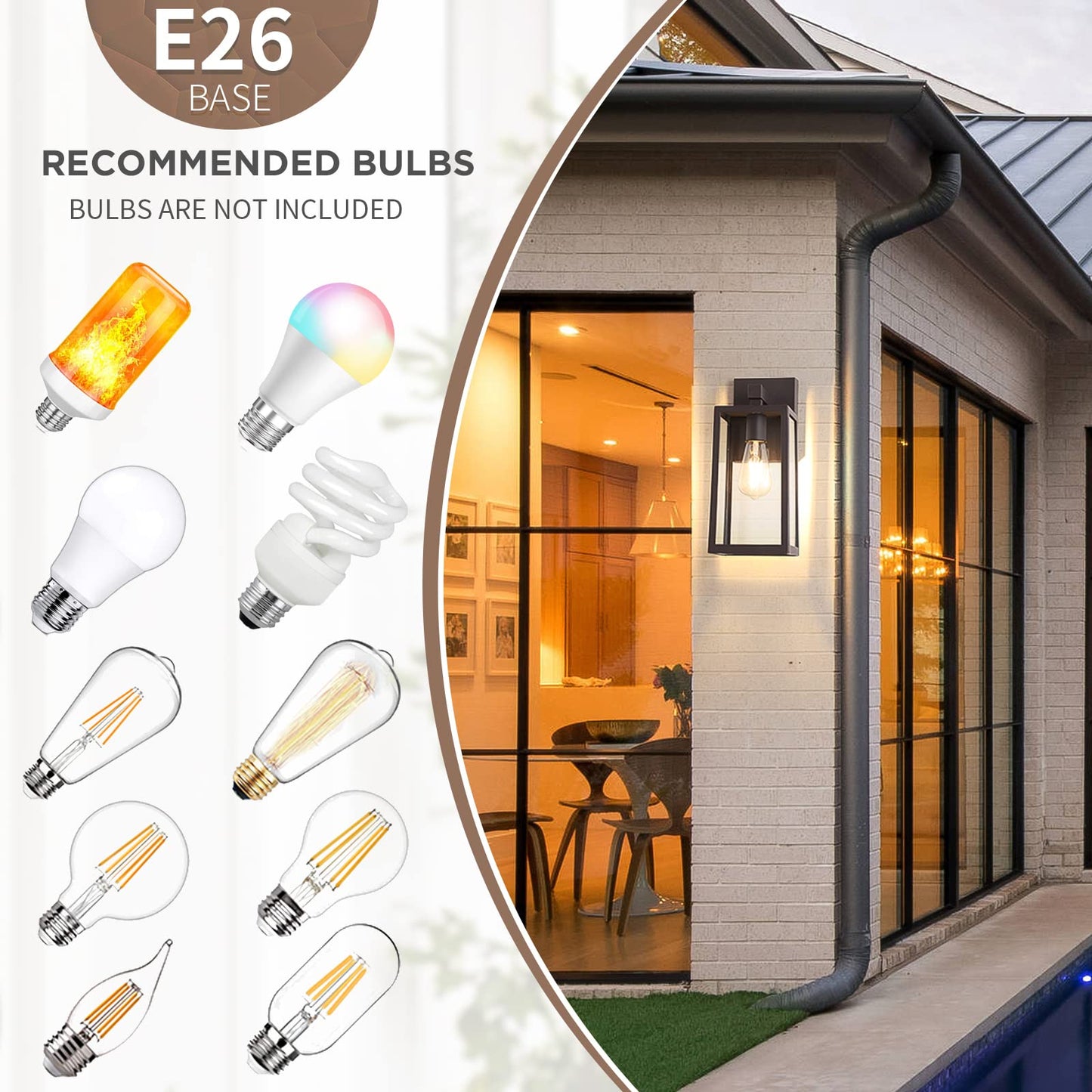 Rynx | Maxvolador Outdoor Wall Lamp - Waterproof Dark Chocolate Lantern, E26 Patio Light, 2 Pack