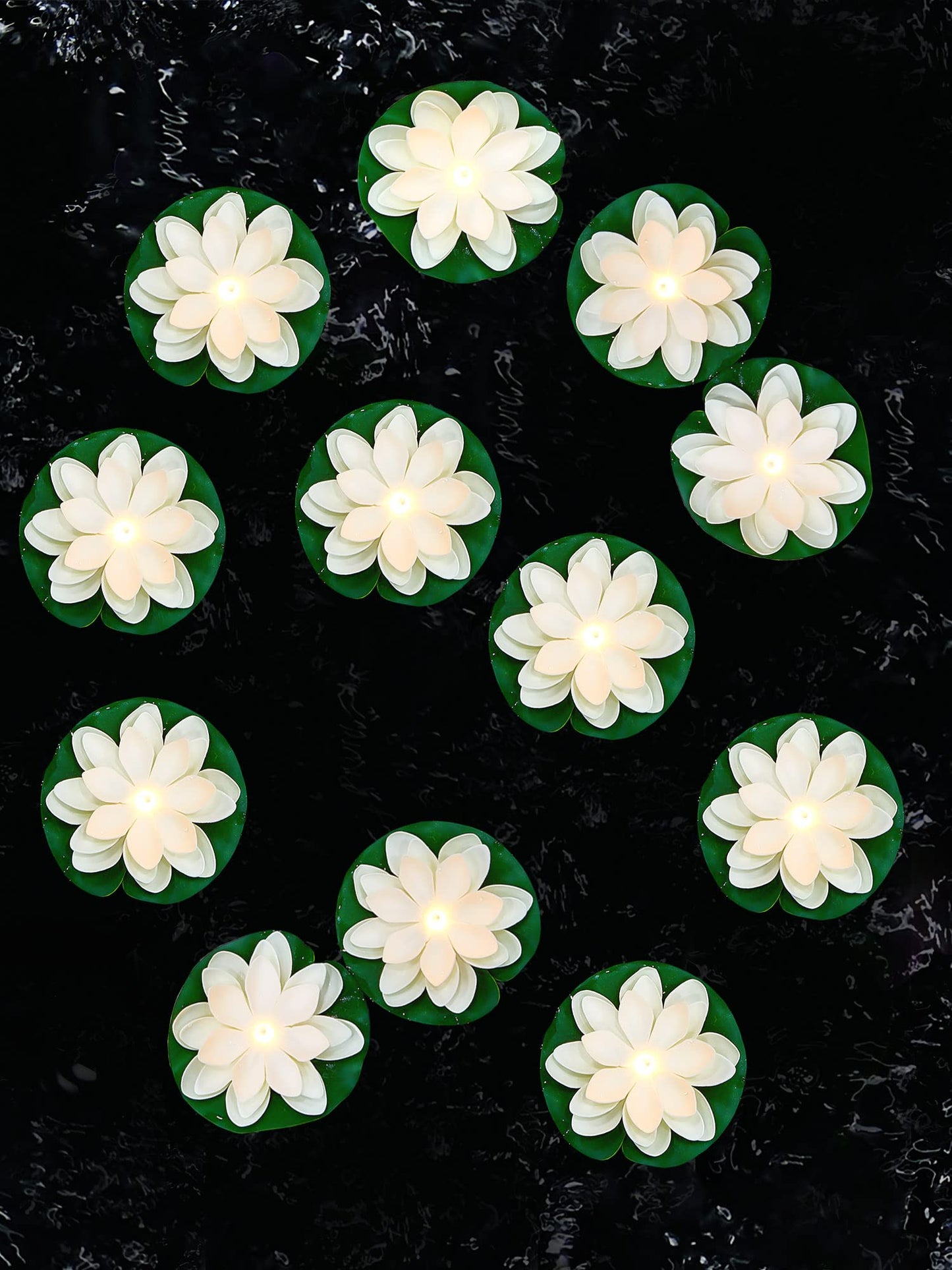 Rynx | Hortsun 12 Pcs Floating Pool Lights Artificial Lotus Lamp Lotus Floating Lanterns Led Lifelike Flower Lights Battery Powered Pad Swimming Pool Decorations (Includes Batteries) (10 cm, White)