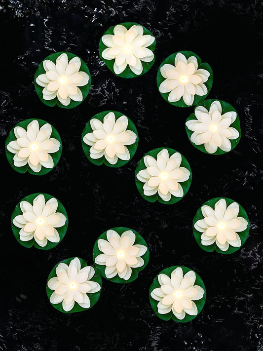 Rynx | Hortsun 12 Pcs Floating Pool Lights Artificial Lotus Lamp Lotus Floating Lanterns Led Lifelike Flower Lights Battery Powered Pad Swimming Pool Decorations (Includes Batteries) (10 cm, White)