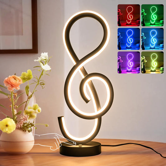 Rynx | Adebime Rgb Modern Table Lamp, Led Spiral Nightstand Lamp with Music Note Design, 7 Colors & 10 Light Modes, Touch Dimmable Bedside Lamp