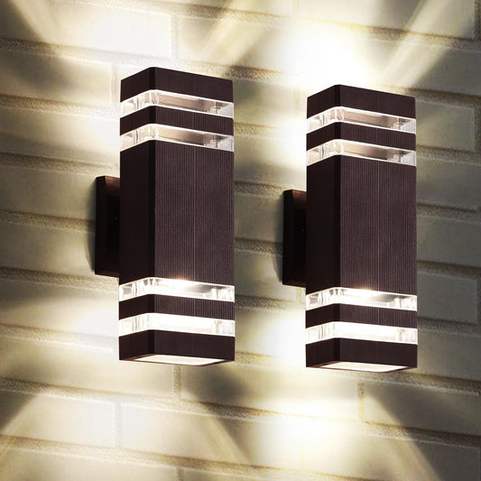 Rynx | Zsmaiku Brown Outdoor Wall Lamps, 2-Tier Waterproof Garage Light Fixtures, 3000K Warm White, 2Pcs
