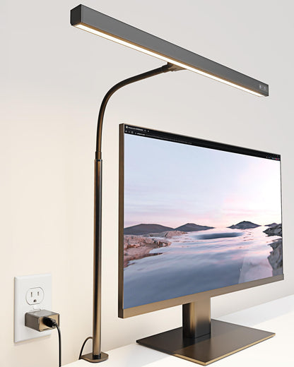 Rynx | Superdanny LED Desk Lamp, Adjustable Goose Neck, 12W Touch Control, Eye-Friendly Black Clip Light