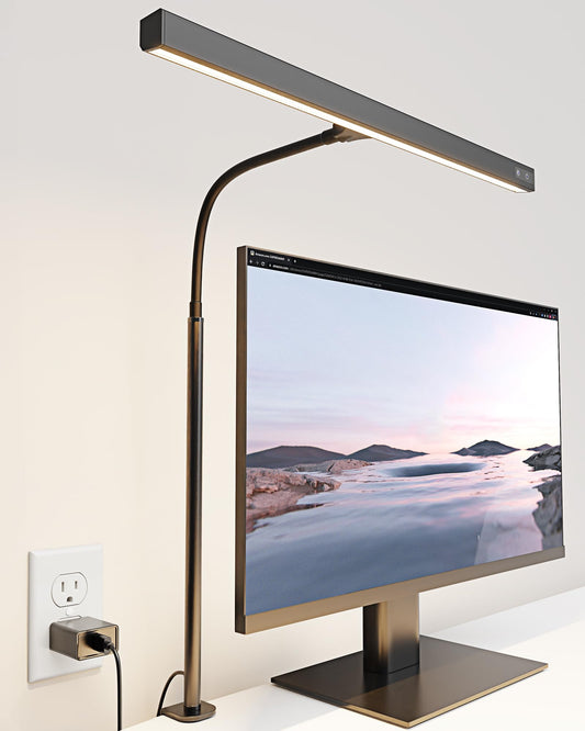 Rynx | Superdanny LED Desk Lamp, Adjustable Goose Neck, 12W Touch Control, Eye-Friendly Black Clip Light