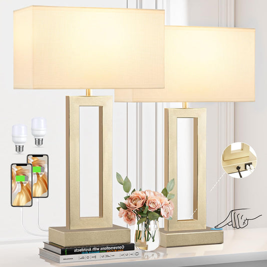 Rynx | Rynx 22'' Height Bedroom Lamps For Living Room - Touch Gold Bedside Lamps With Usb C+A, 3 Way Dimmable For Nightstand, Modern N