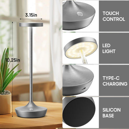 Rynx | Sikevht Wireless Table Lamps, 2-Pack LED, 3-Color Dimming, Portable and Waterproof, Gray