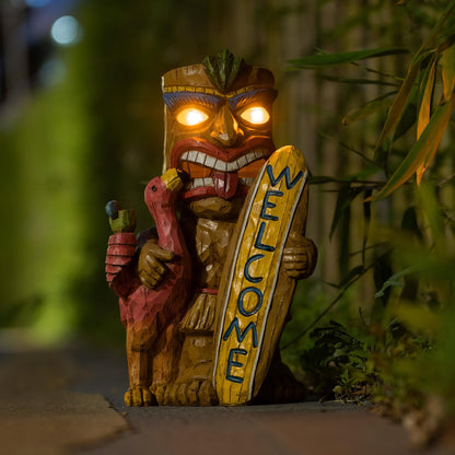 Rynx | Eptuega Solar Tiki Bar Flamingo Statue - 11.42" Welcome Sign for Patio, Garden, Lawn Decor