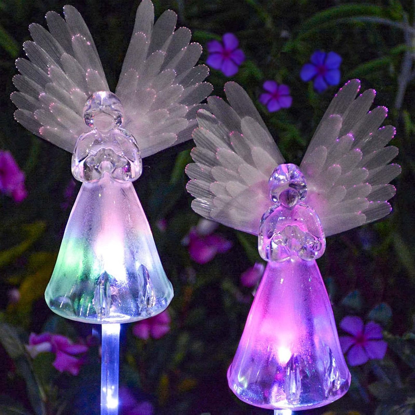 Rynx | Windpnn 2 Pack Solar Powered Color Changing Angel Garden Stake Light For Cemetery & Garden