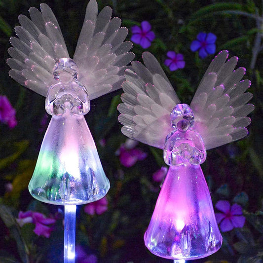 Rynx | Windpnn 2 Pack Solar Powered Color Changing Angel Garden Stake Light For Cemetery & Garden