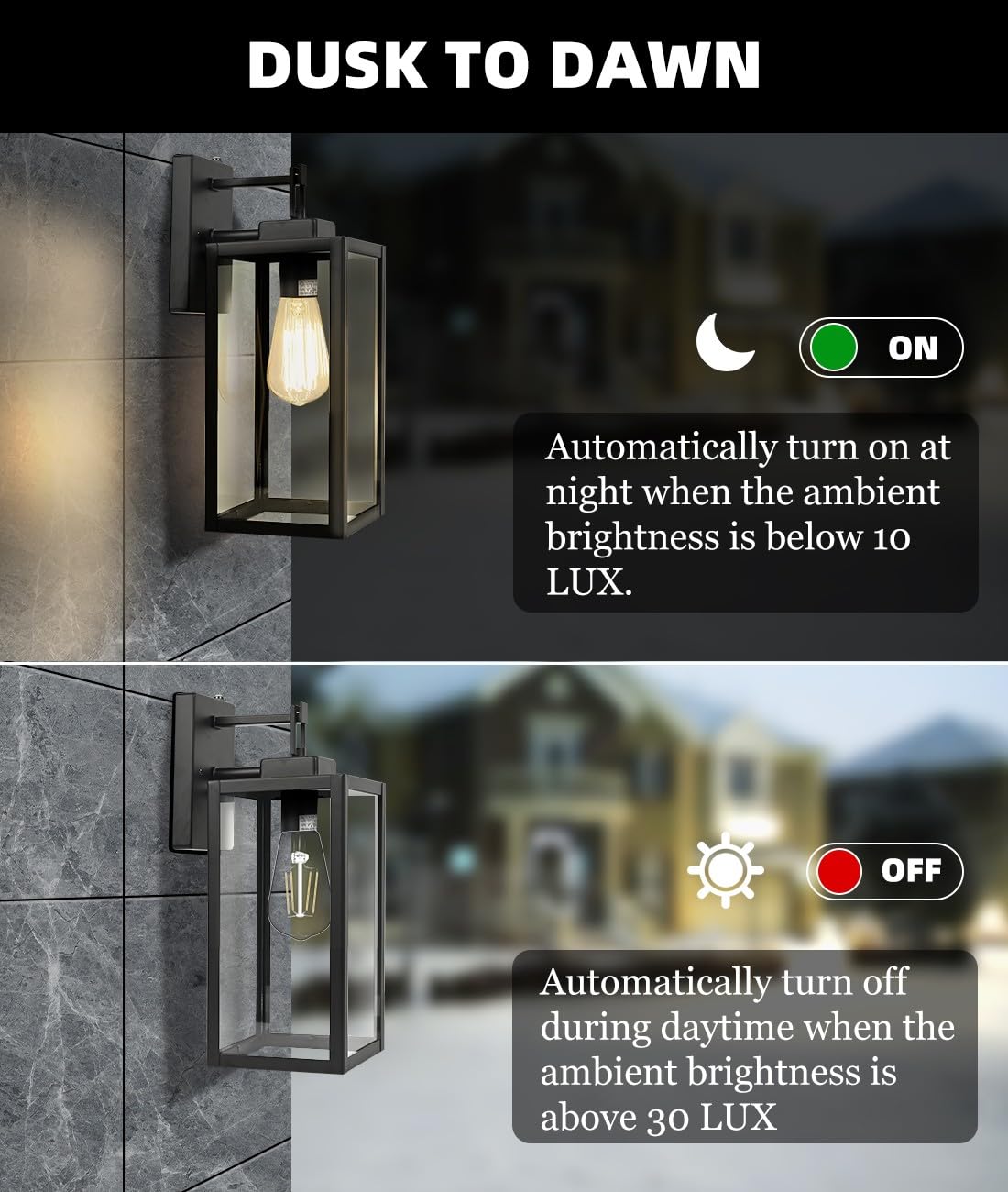 Rynx | Faymart 2 Pack Twilight To Dawn Waterproof Outdoor Wall Lanterns With Sensor, Modern Patio Lanterns