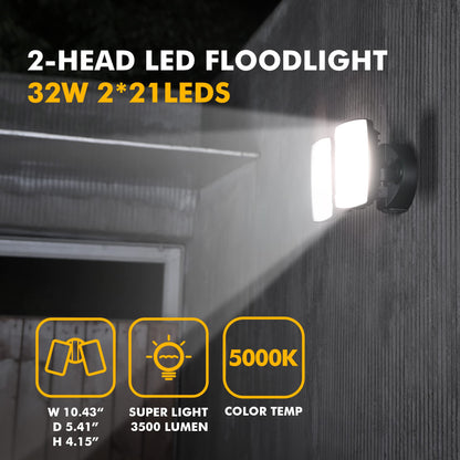 Rynx | Lutec 32W Double-Head Led Floodlight, 3500 Lumen, 5000K, Waterproof Outdoor Security Light