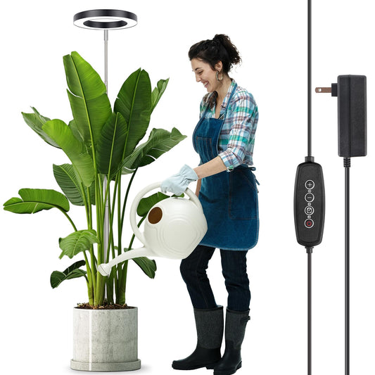 Rynx | Lordem Growth Light For Indoor Plants, 7.9" Full Spectrum Led Plant Growth Light, Height Adjustable Grow Lamp With Auto Timer 4H/8H/12H, 6 Dimmable Levels, Black, 1 Pack