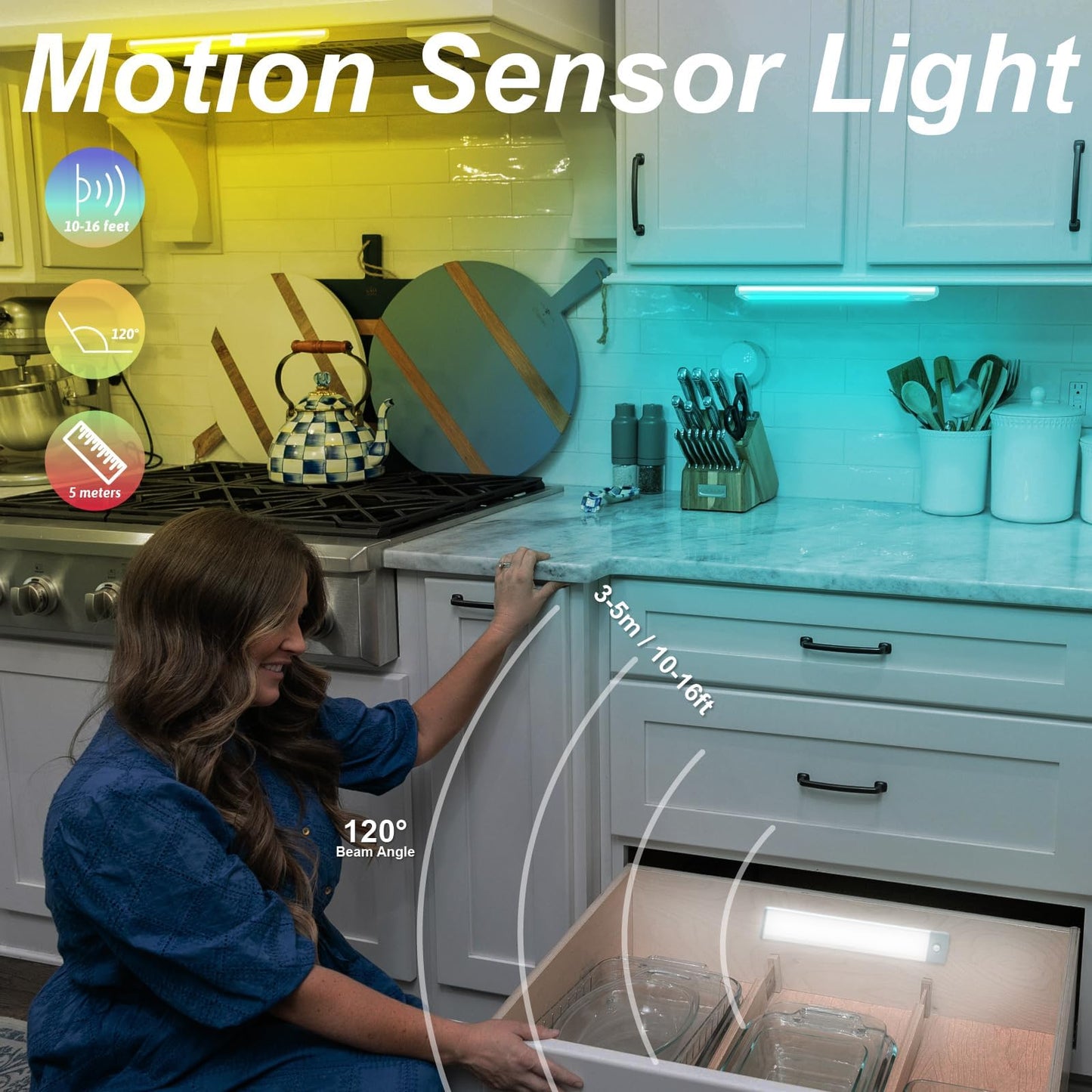 Rynx | Lepotec Rgbw Motion Sensor Night Light - 10'' Wireless Led Under Cabinet Light, Dimmable, 2 Pack