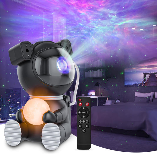 Rynx | Cayclay Astronaut Galaxy Projector, Star Projector with Timer and Remote Control, Night Light with Moon Lamp, LED Nebula Lamp for Kids Adults, Room Decor Gift (Black)