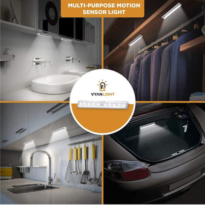 Rynx | Vyanlight Motion Sensor Led Under Cabinet Light, 10 Strips, Battery Powered, White, 6 Pack