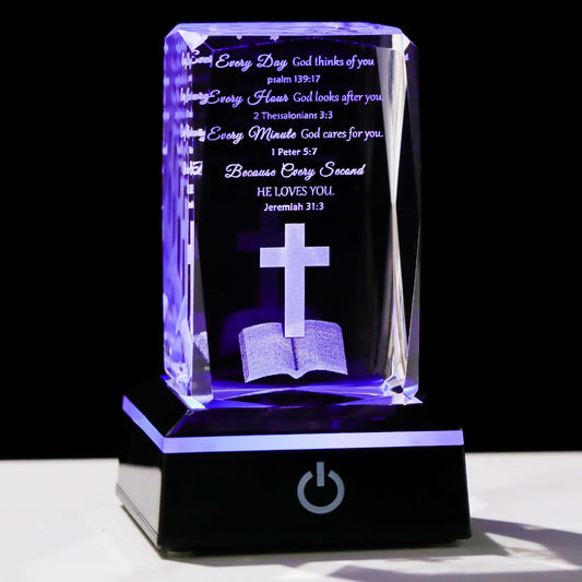 Rynx | Movdyka 3D Crystal Christian Gifts For Women Men Inspiring Bible Verses Religious Memorabilia With Colorful LED Night Light, Enc