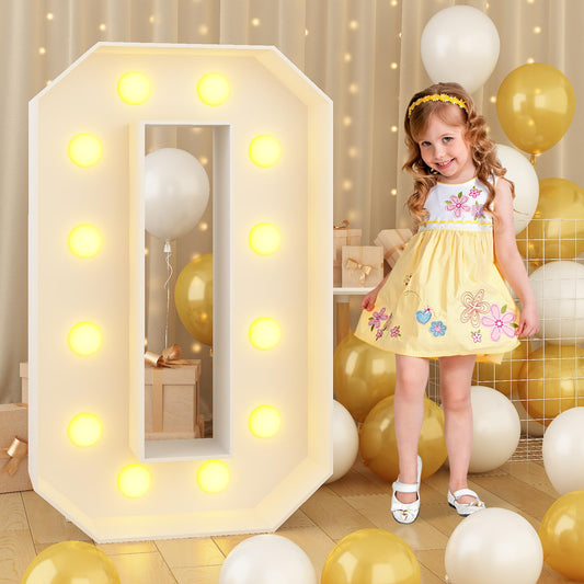 Rynx | Light Up Number 0 White Large Marquee 4Ft Tall Letters With Light Mosaic Frame With Columns Letter 0 For 0 On Birthday Decorations Pre-cut Cardboard Giant Cutout Thick Foam Board 2025 Sign Graduation