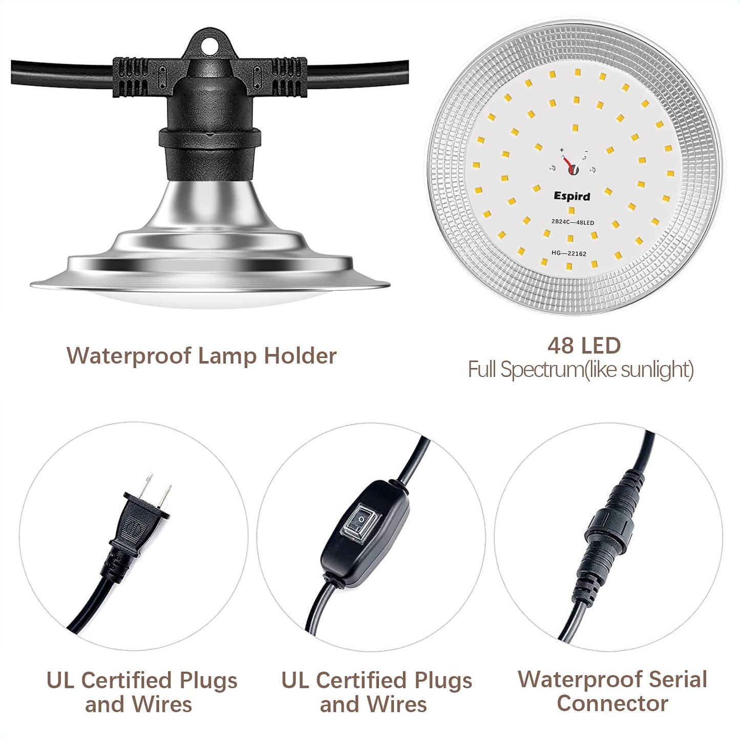 Rynx | 6-bulb outdoor LED grow lights, full spectrum waterproof light string for greenhouse