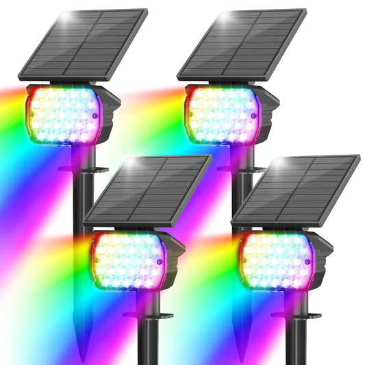 Rynx | Volisun Solar Spotlight Outdoor Waterproof Ip67, 27 Led With 6 Color Changing Solar Lights Outdoor Spotlight Auto On/Off Sun