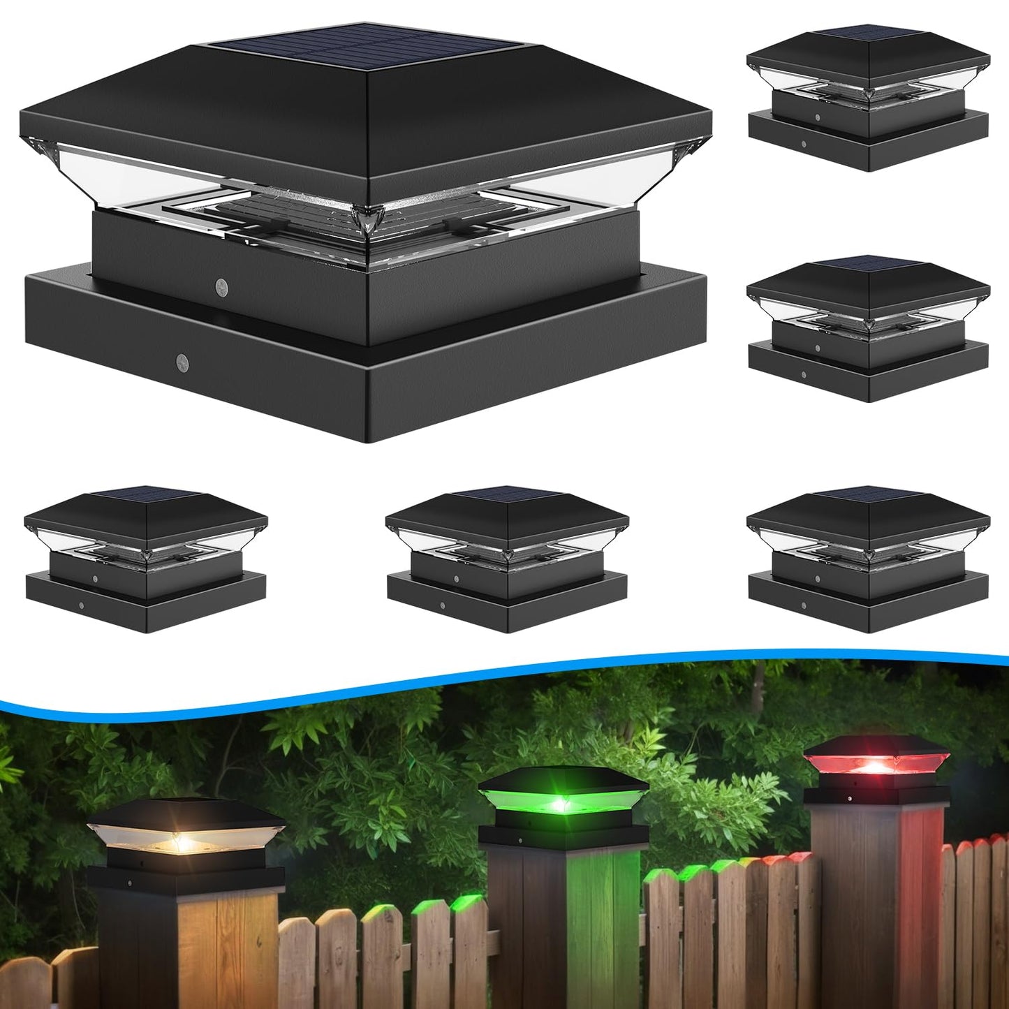 Rynx | T-Sun Solar Post Top Light With Automatic Color Change - For Wood (4X4/6X6) & Vinyl (4X4/5X5) Poster | Weatherproof Outdoor Solar F