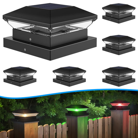 Rynx | T-Sun Solar Post Top Light With Automatic Color Change - For Wood (4X4/6X6) & Vinyl (4X4/5X5) Poster | Weatherproof Outdoor Solar F