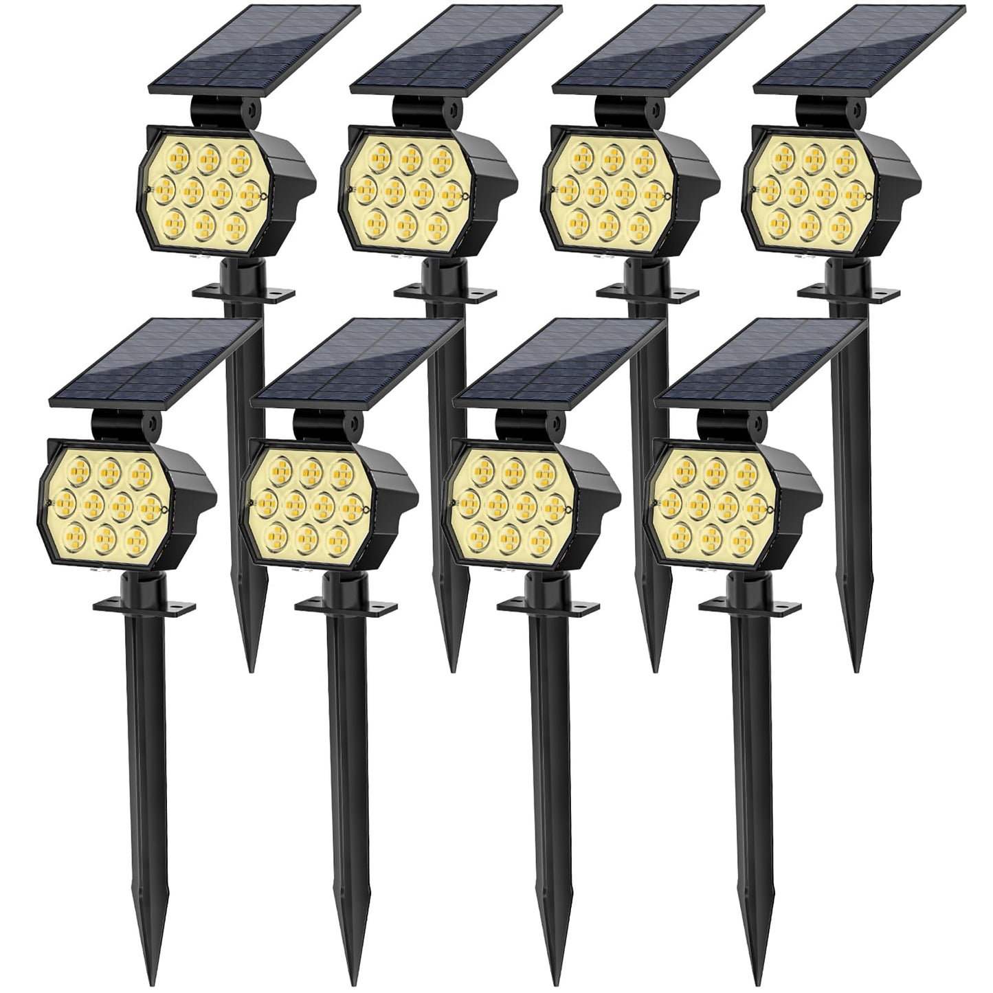 Rynx | Flaow Solar Spotlights Outdoor, 8 Pack 50Led Waterproof Ip67, Dusk-Till-Dawn Garden Lighting
