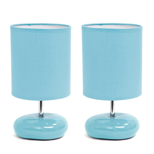 Rynx | Simple design Lt1153-Blu-2Pk Petite Circle Stone Table Lamp 2 Pack Set For Bedroom, Children's Room, Office, Living Room, Children's Room, Reading Corner, Blue