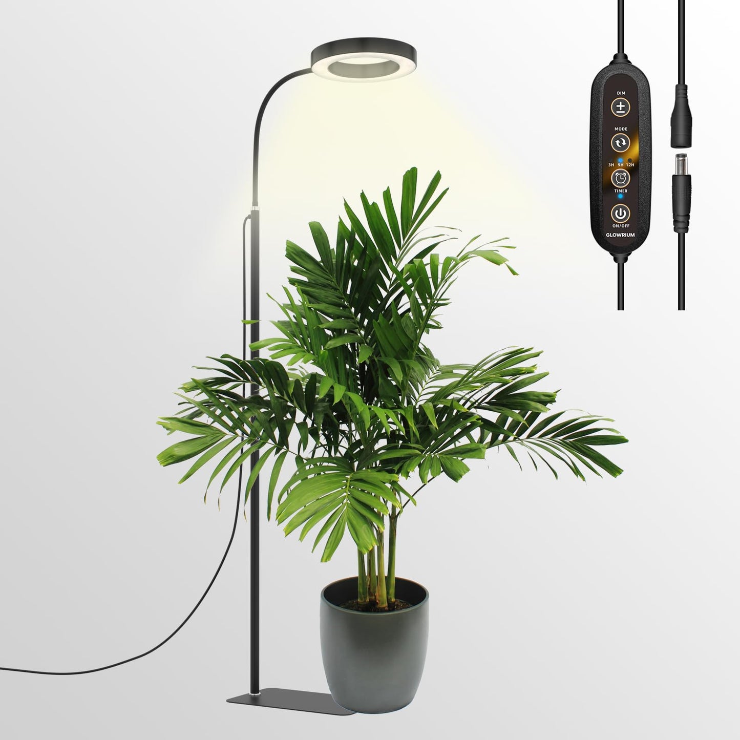 Rynx | Glowrium Growth Light For Indoor Plants, 20W Full Spectrum LED Grow Lamp Floor Lamp With Adjustable Height And Angle, Black Plant Light With 3/9/12H Grow Light Timer