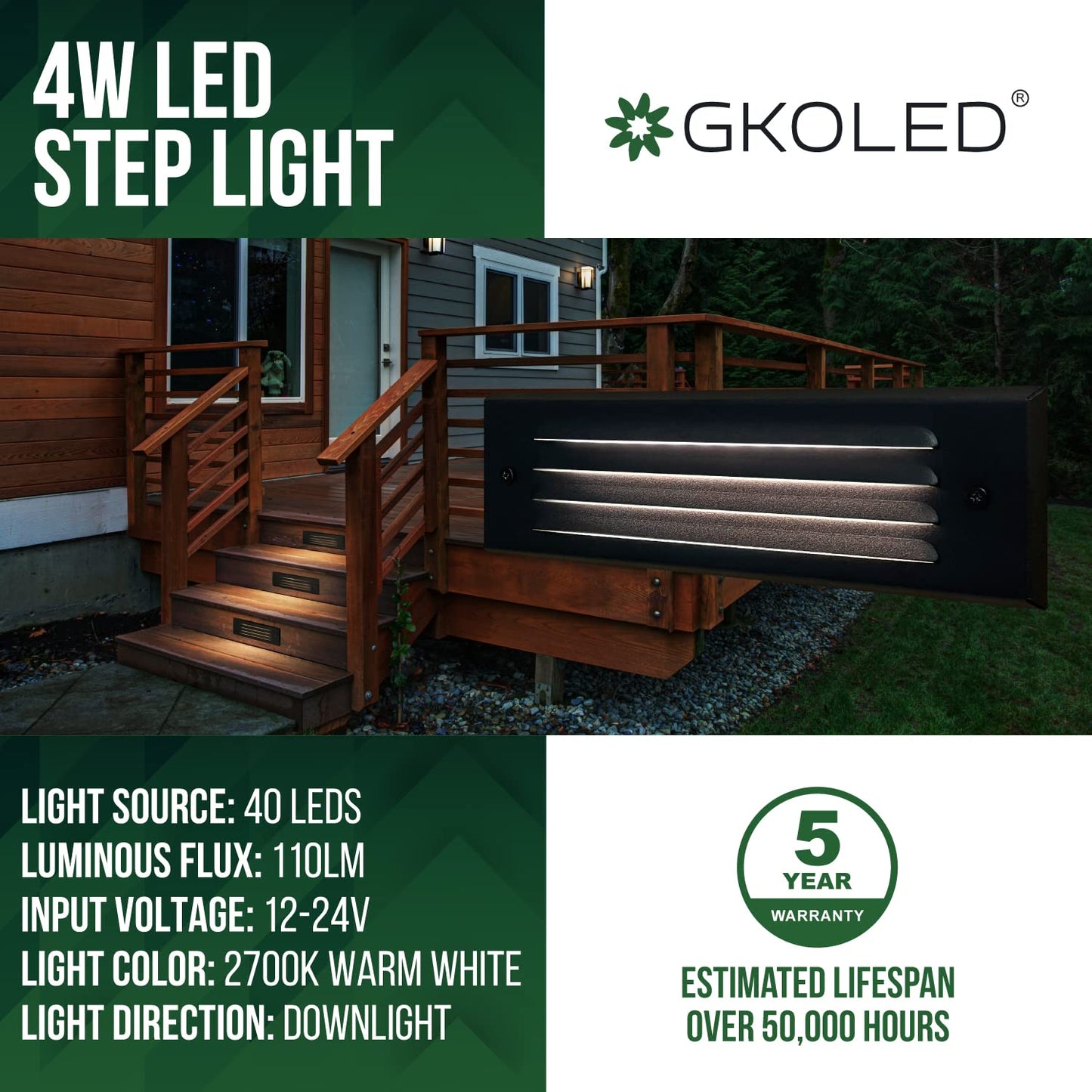 Rynx | Gkoled 4W Low Voltage Led Step Light, 12V Surface Mounting, 2700K, Black Aluminum, 2
