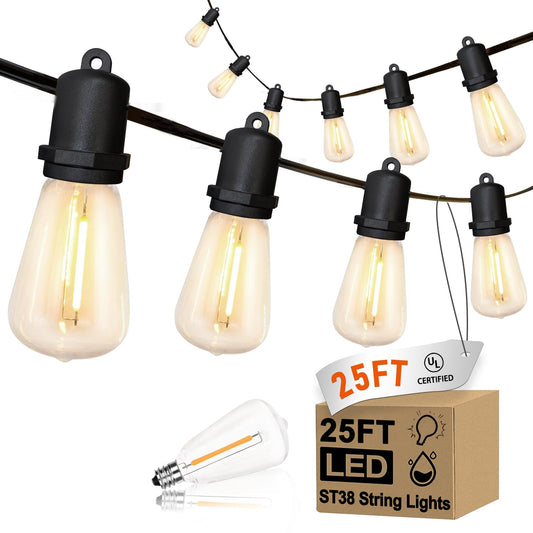 Rynx | Konictom 25Ft Led Outdoor Light Sources, 13 Warm White Socketed Bulbs For Patio & Garden Decor