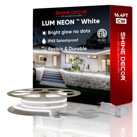 Rynx | Shine Decor 5 meter Led Neon Sail Tape, Light 6300K Cold White Ac110V-120V Neon Stripe Light, 8X16Mm Cuttable Waterproof Smd2835 120Led/M Indoor Outdoor Light Strip, Diy Atmosphere Lighting Decoration