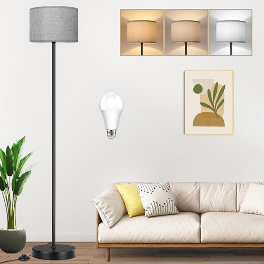 Rynx | 65? High Floor Lamp For The Bedroom, Living Room Pole Floor Light With Gray Shade, Dimmable Standing Floor Lamp With 3-Color Change