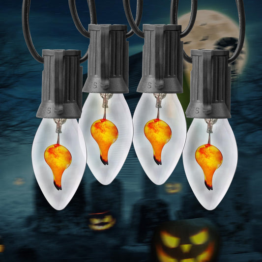 Rynx | Flaming Lights, 25Ft C7 Halloween Light String with 27 Flaming Light Bulbs (2 Extra) for Outdoor Indoor Home Halloween Christmas Decorations, C7/E12 Candelabra Base - Black Wire