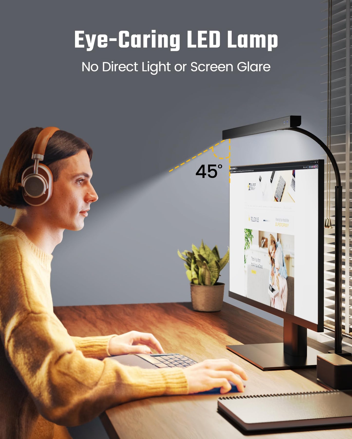 Rynx | Superdanny LED Desk Lamp, Adjustable Goose Neck, 12W Touch Control, Eye-Friendly Black Clip Light