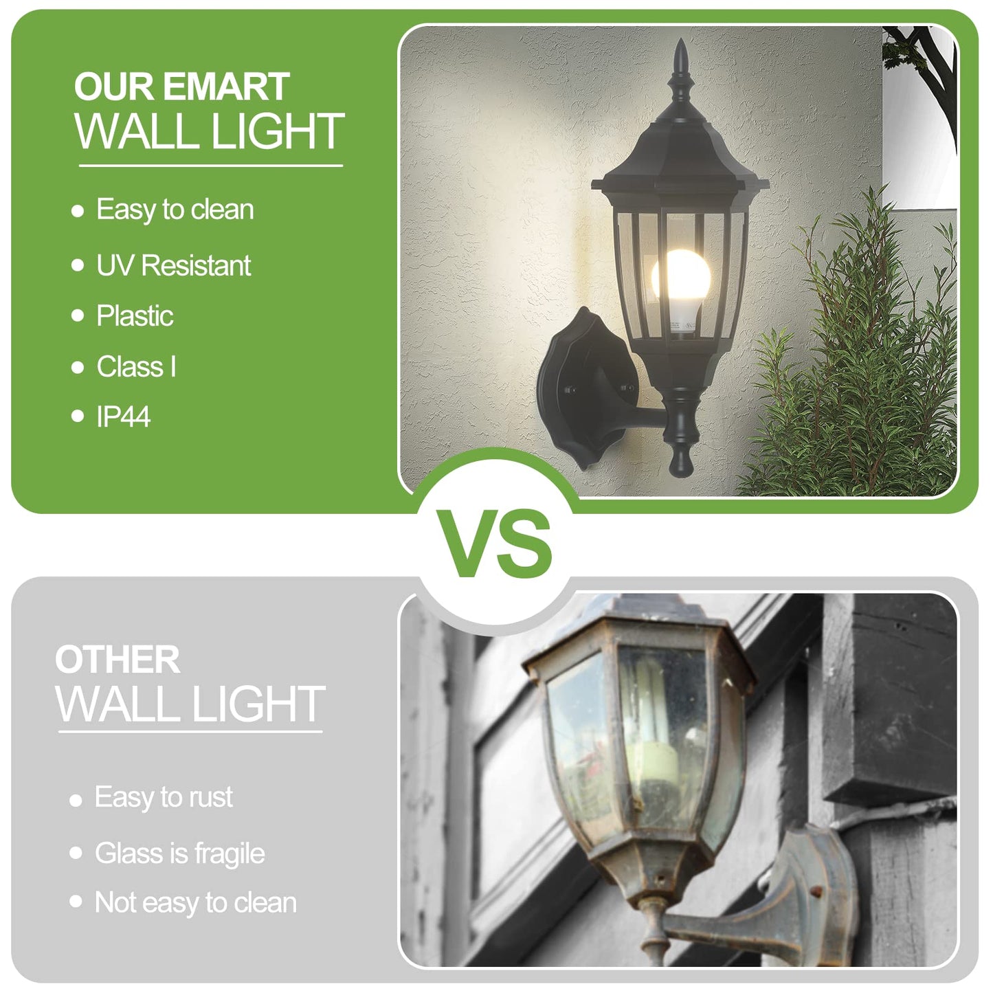 Rynx | Emart LED Outdoor Wall Lamp Sconce, Waterproof Anti-corrosion, Black 2 Pack, Bulb Included