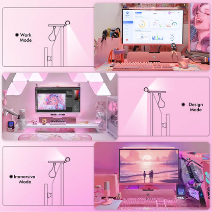 Rynx | Quntis Pink Monitor Light Bar With Remote Control, Eye Care Dimming Desk Lamp For Home Office & Gaming