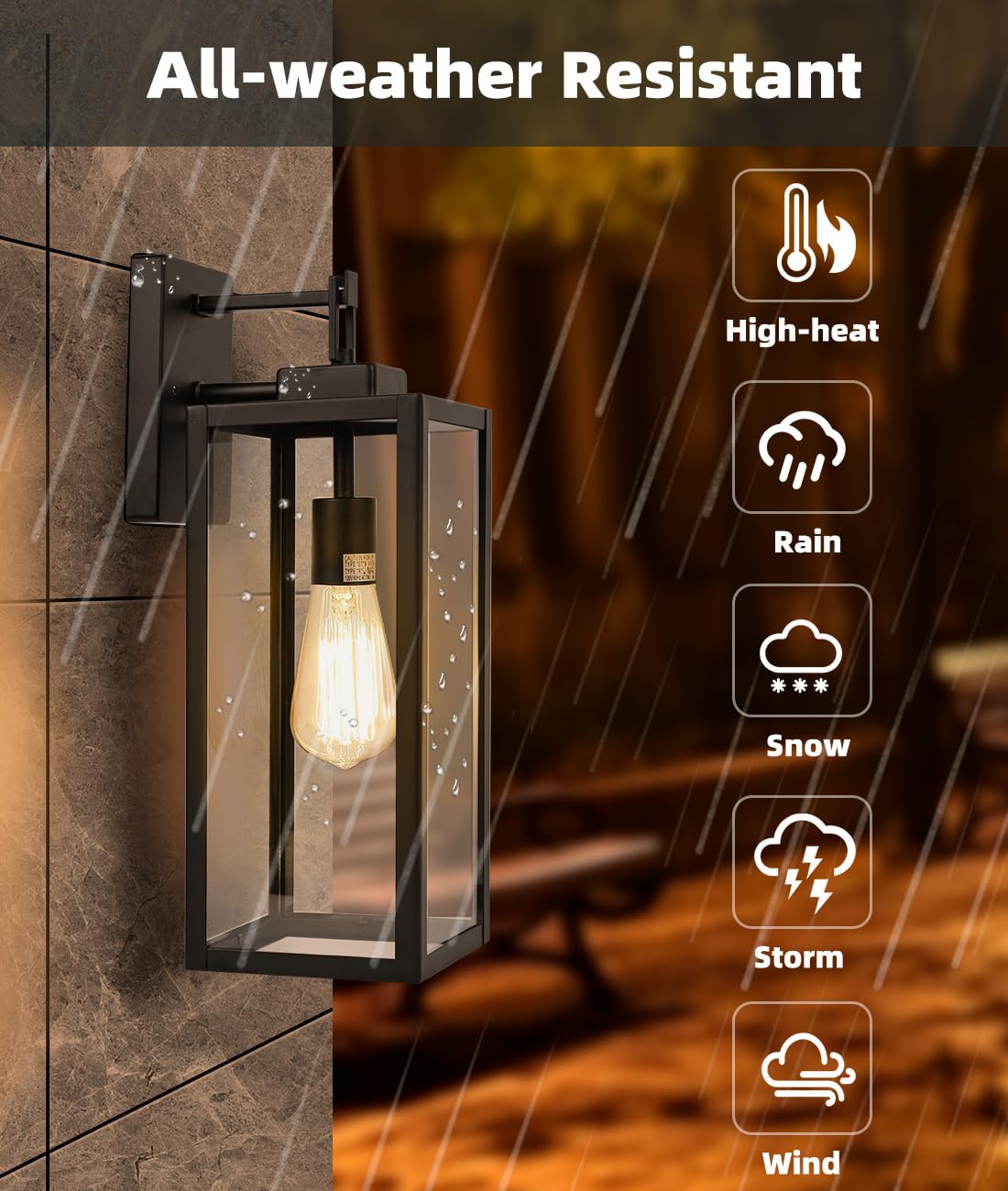 Rynx | Faymart Large Outdoor Wall Lamp, 18" Metal & Glass Light Fixture, E26 Socket, 1 Pack