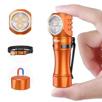 Rynx | Wurkkos Hd10 Rechargeable Flashlight 1200 Lumen Right Angle, Ip68, Rgb User Interface, Orange 6000