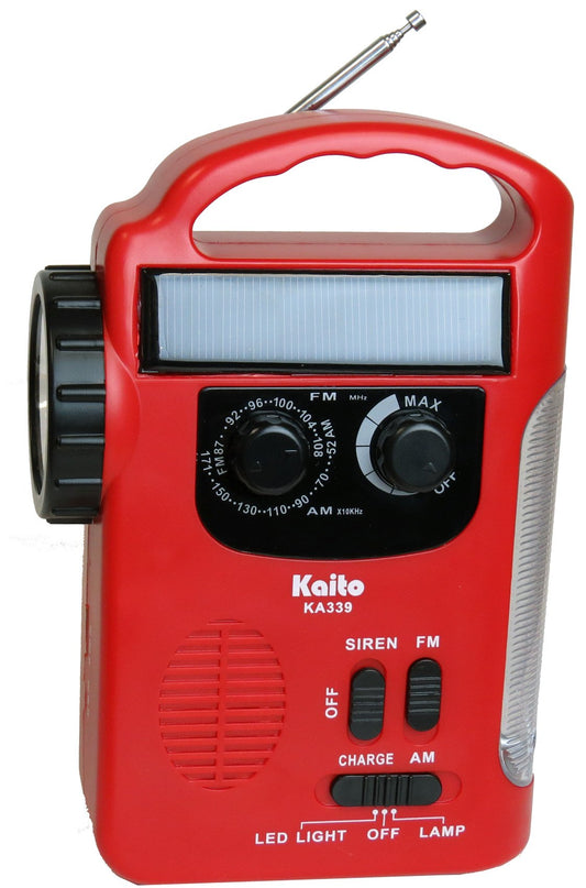 Rynx | Kaito Ka339 Dynamo Solar Powered Am/Fm Radio And Flashlight With Solar Panel And Charging Out Function (Red)