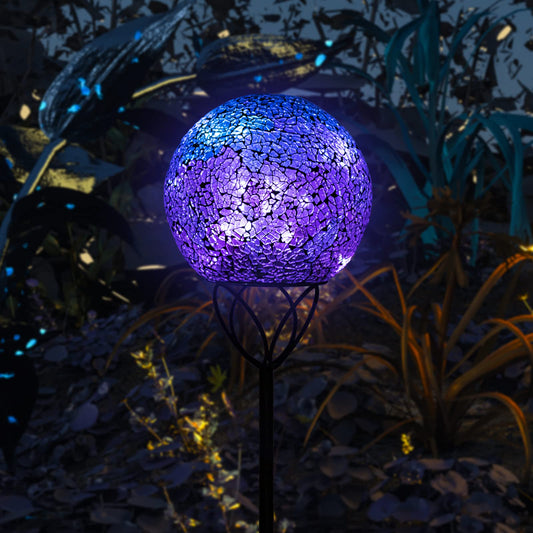 Rynx | Vcuteka Mosaic Solar Garden Lighting - Waterproof Glass Ball LED Stake Light, Purple, 6 Inches