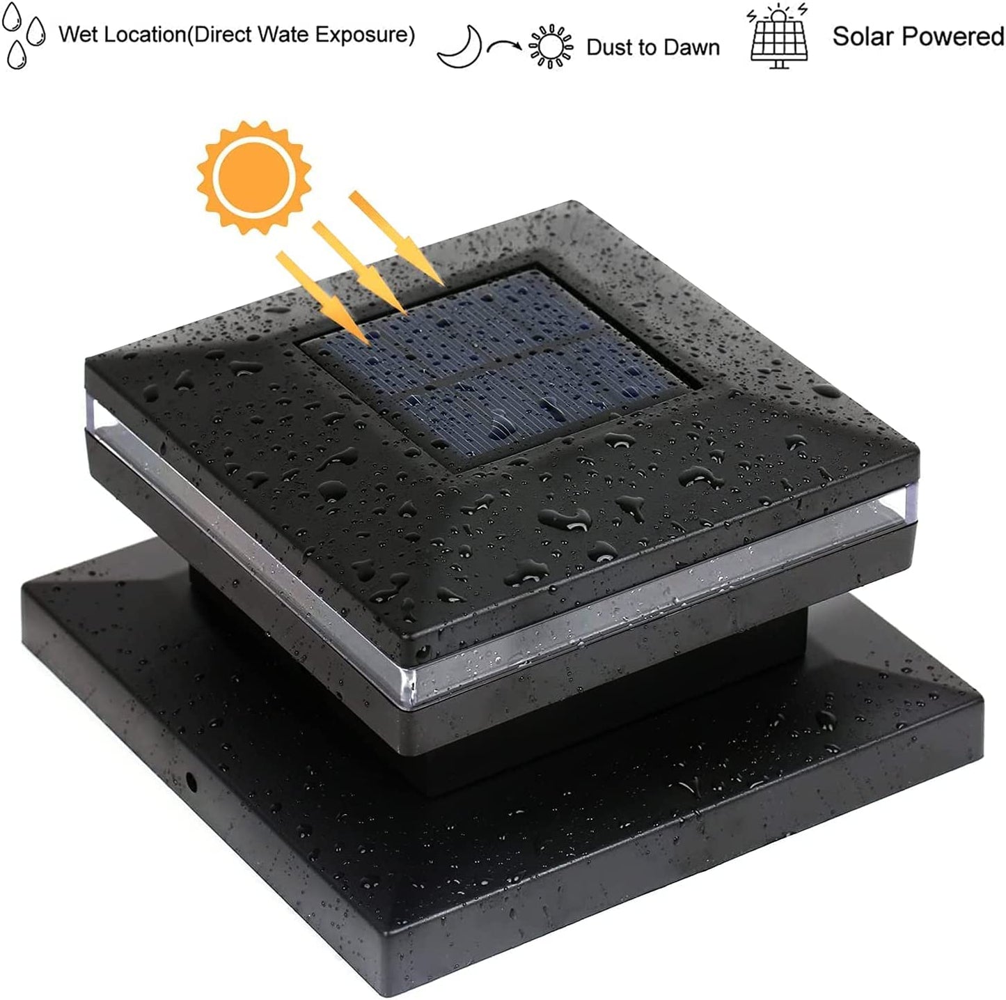 Rynx | Viewsun Solar Posthead Light Sources 12 Pack - Black LED Hedge Decor For 4X4 & 6X6 Wooden Pillars