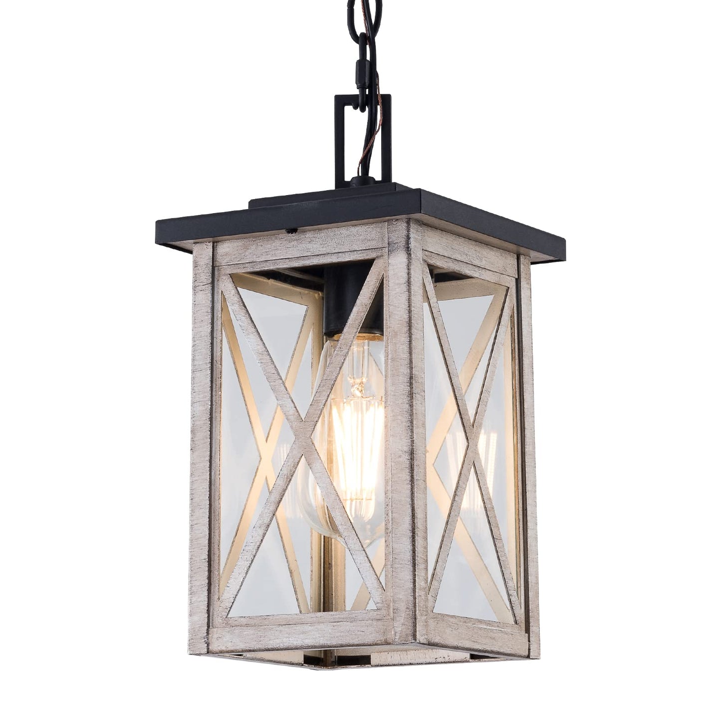 Rynx | Modern outdoor pendant lamp fixtures, light wood house-like hanging lighting, adjustable chain ceiling chandelier, vintage 1-lamp porch lantern for garden patio, entryway, backyard