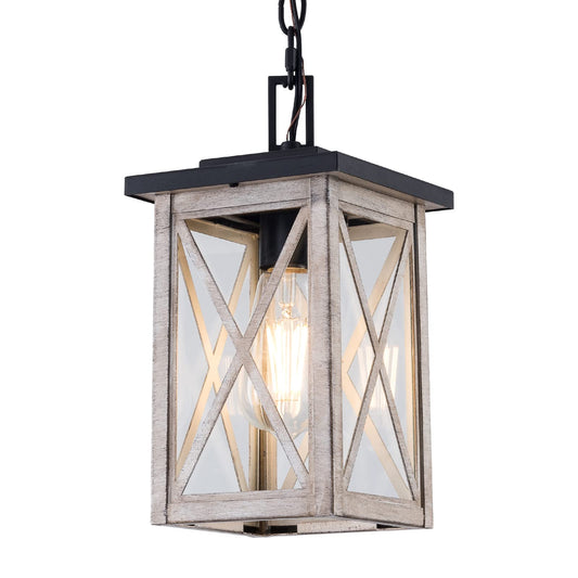 Rynx | Modern outdoor pendant lamp fixtures, light wood house-like hanging lighting, adjustable chain ceiling chandelier, vintage 1-lamp porch lantern for garden patio, entryway, backyard