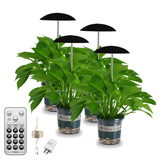 Rynx | LED Grow Light For Indoor Plants 4 Pack, Smart Usb Small Full Spectrum Plant Lighting With Remote Control, Height Adjustable, Automatic On/Off Timer, Ideal For Home Decoration, Black