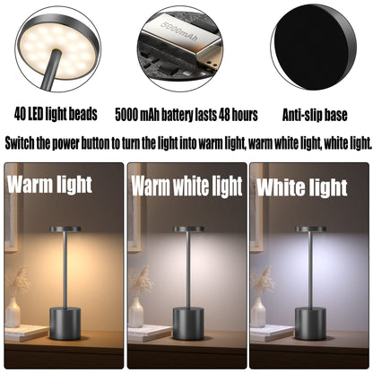 Rynx | Yiben 2Pack Wireless Table Lamp - Rechargeable Led, 5000Mah, 3 Brightness Levels, Gray