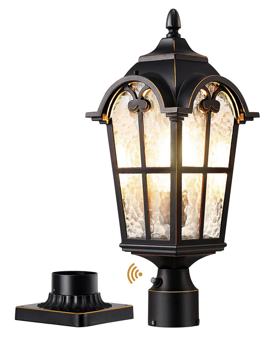 Rynx | Edishine Large Dusk To Dawn Outdoor Post Light, Waterproof Black Aluminium Lamp For Garden & Driveway