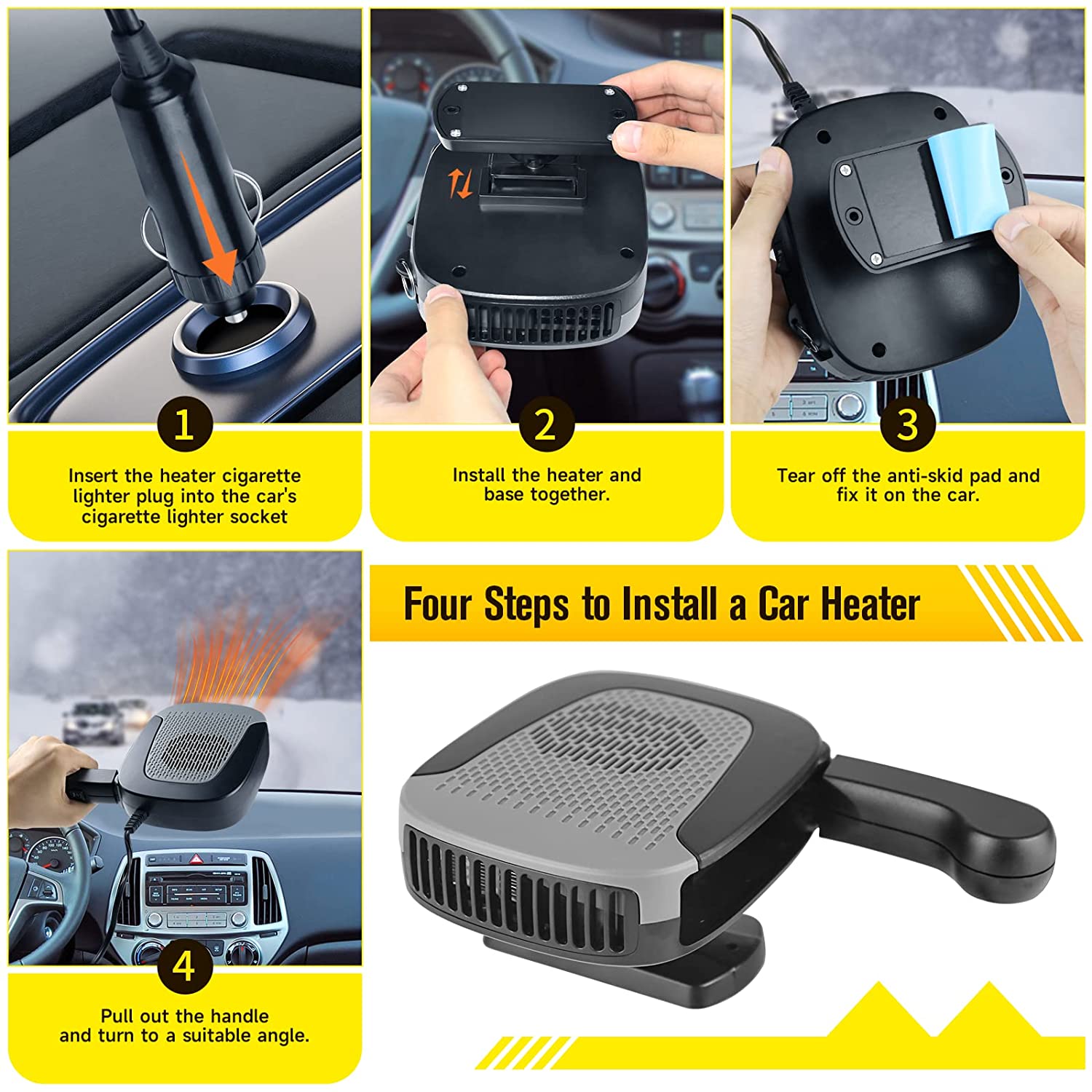 RYNX | Car Heater That Plugs Into The Cigarette Lighter, 2 In 1, Fast Heating, Defrosting, Dehumidifying, Portable, Adjustable, 360 Degrees