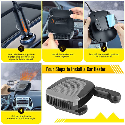 RYNX | Car Heater That Plugs Into The Cigarette Lighter, 2 In 1, Fast Heating, Defrosting, Dehumidifying, Portable, Adjustable, 360 Degrees