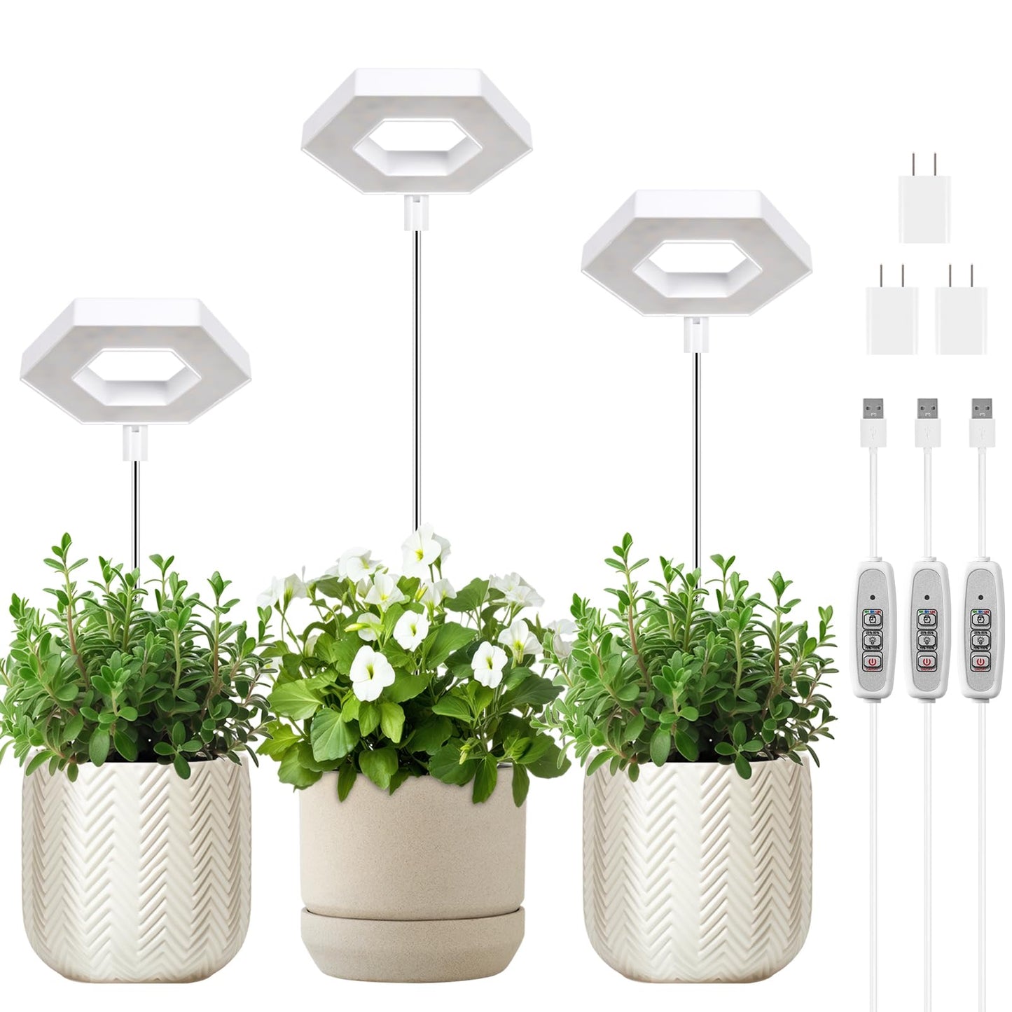 Rynx | Foxgarden® Growth Light, Full Spectrum Led Plant Lighting For Indoor Plants, Growth Lamp With Automatic On/Off Timer 4/8/12H, 4 Dimmable Brightness Levels, Height Adjustable, Ideal For Small Plants, 3 Packs